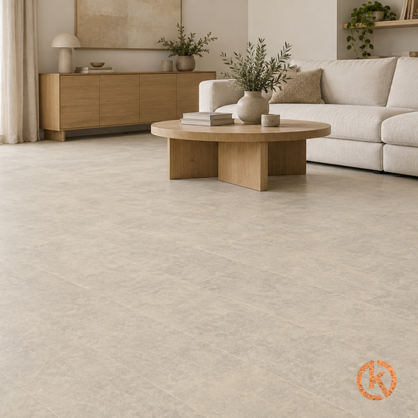 Lakeret korkflisegulv - Concrete Cream - 60 x 30 cm. - pr. m2
