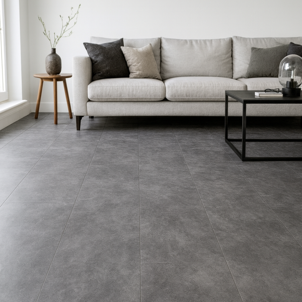 Kork-Klickboden mit PVC-Deckschicht – Betonstein – RESTPOSTEN 50m2