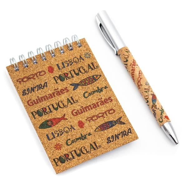 Notesbog i kork + pen i kork - Sardiner