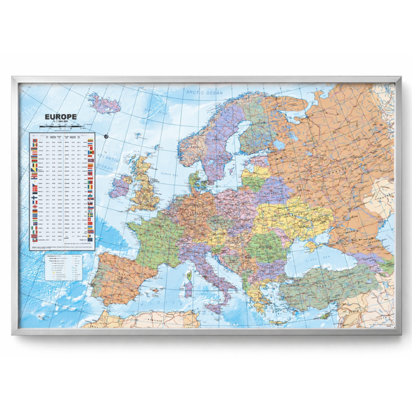 Kork opslagstavle Europakort - sølvramme - 60 x 90 cm