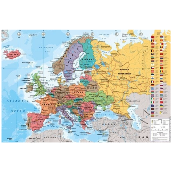 Opslagstavle Europakort - 60 x 90 cm - 9mm krydsfiner & 6mm kork
