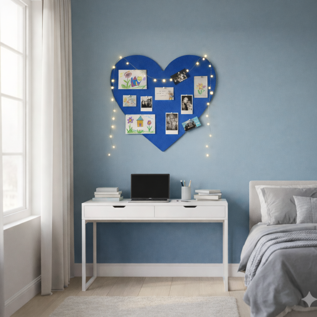 kurk24 Kurk prikbord in hartvorm – Zelfklevend - BLAUW – 60 x 65 cm – 6 mm dik