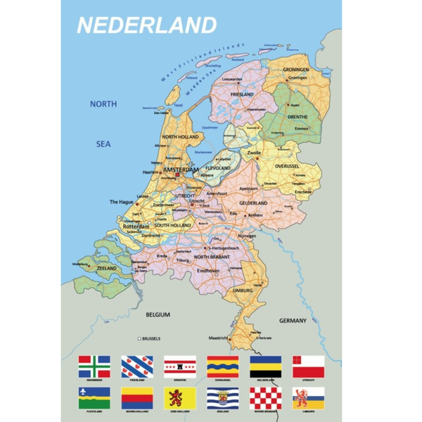 Kurk prikbord - landkaart Nederland - geplakt op zachtboard