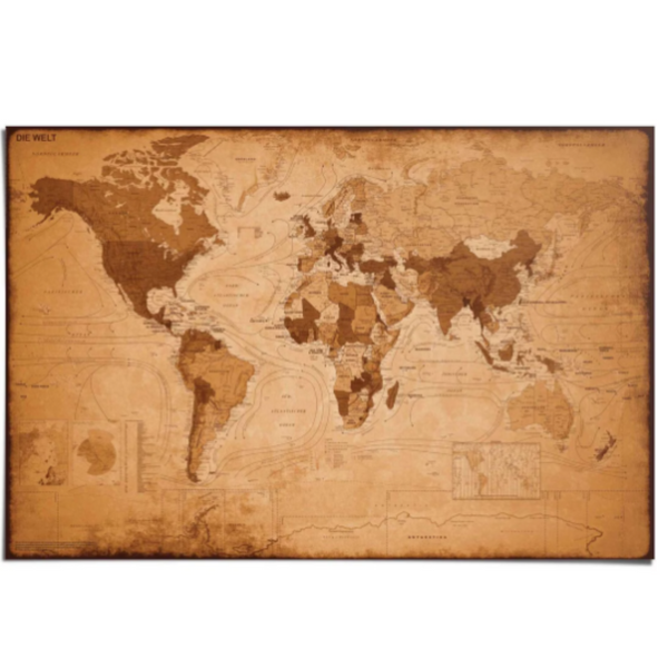 Kurk prikbord wereldkaart - ANTIEK  DONKER - 100 x 140cm