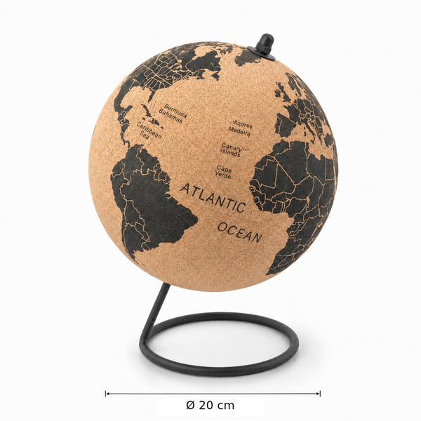 Kurk wereldbol met tekst - globe - diameter 20 cm.