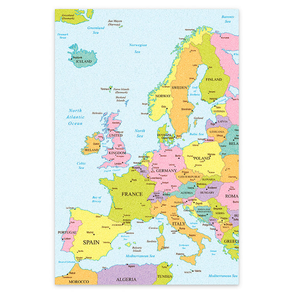 Opslagstavle Europakort - 6 mm kork + 9 mm multiplex - 60 x 90 cm