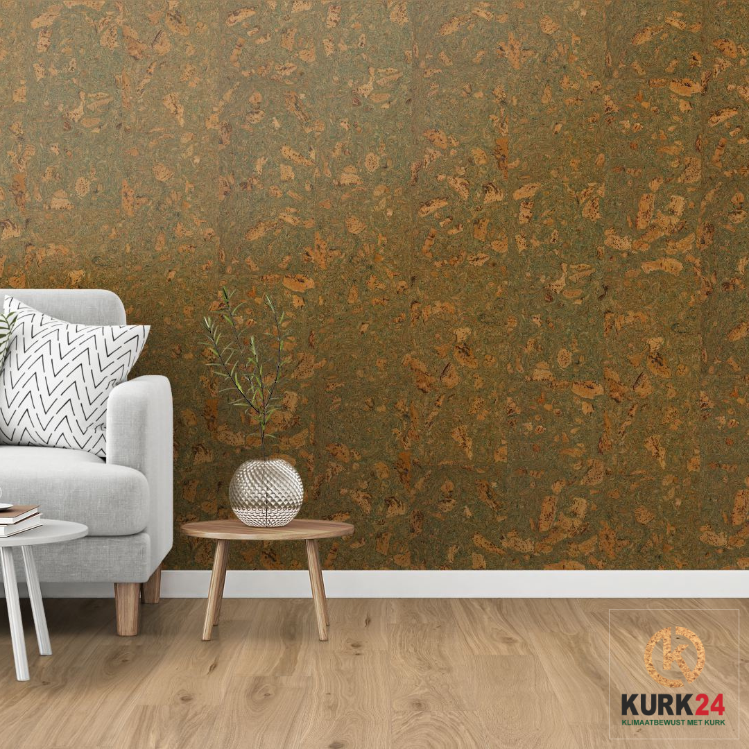 Kurk24 Wandkurk 'Twist Green' GEWAXT - 60 x 30 cm - 3mm dik - per m²